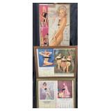 3 framed vintage pin ups and prints, 18'-23' high