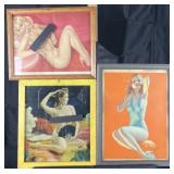 3 vintage framed pin ups, 12'-18' high