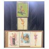 3 vintage framed pin ups & calendars, 10'-14'