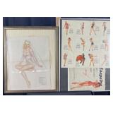2 vintage framed pin ups, Varga & Petty, 22'-24'