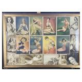 Framed vintage pin up girls, 39' x 27' high