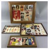 4 framed vintage pin ups, magazines, playing