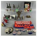 Group of adult collectibles, political buttons,