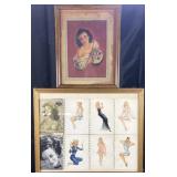 2 framed vintage pin ups, Varga, 15'-17' high