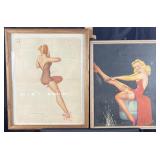 2 vintage framed pin ups, Petty, 19'-22' high