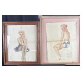 2 vintage framed Varga pin ups, 19'-22' high