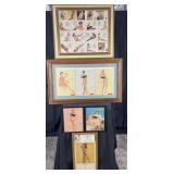 5 framed vintage pin ups, 12'-21' high