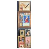 6 framed vintage pin ups and prints, 9'-22' high