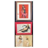 3 framed vintage Vargas pin ups, 17'-24' high