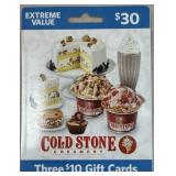 3 - $10 COLD STONE CREAMERY GIFT CARDS ($30 TOTAL)