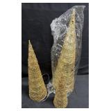 Gold Glitter Lighted Christmas Cone Trees 2pc