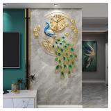 EURSON Large Peacock Wall Clock Silent YellowGreen