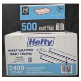 Paper food trays 500 count. Plastic straws 2400
