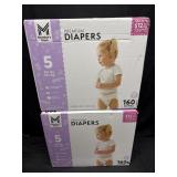 2- 160ct. Boxes of Size 5 Premium Diapers