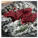 in Christmas Wreath Snow-Flocked Buffalo Plaid