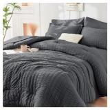 HYMOKEGE Queen Seersucker 7pc Comforter Set