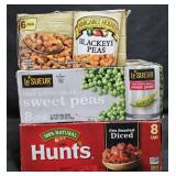 Blackeye Peas 6 cans. Sweet Peas 8 cans. Hunts