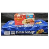 Libby's corned beef 3 cans. Vienna sausage 18