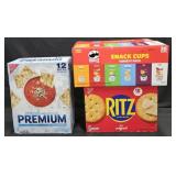 Premium Saltine crackers. Pringles 36 variety