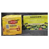 Lipton black tea 312 bags. Bigelow green teas 64
