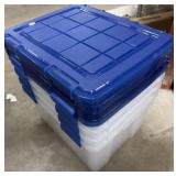 Set of 4 Medium Plastic Totes w/ Blue Lids, Light
