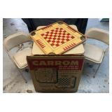 Card table, 2 folding chairs and vintage game