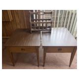 Pair of vintage side tables and magazine rack,
