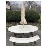 Oval outdoor table with umbrella, needs power