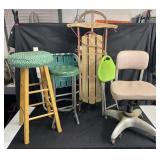 Group of chairs, stools and Champion F-47 sled