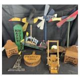 Group of wood crafts: yard Mobiles, popcorn
