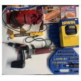 Group of hand tools, kneepads, cutting tool, Dirt