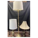 Metal floor lamp and 2 table lamps, 27'-60' high