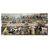 Contents on top of workbench and shelves