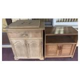 Wood entertainment cabinet with contents & mobile