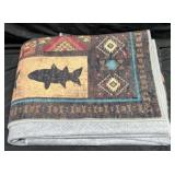 Southwest Style Fish Pattern Blanket Gray Trim