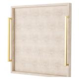 XIGEXIGE Ottoman Tray Large Square Ivory Gold Hand
