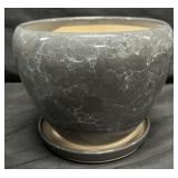 Ceramic Planter Pot w Tray 6x6x5 Gray
