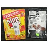 Slim Jim snack sticks 120 count. Steak strips