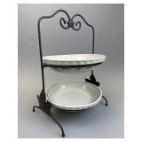 Wrought Iron Double Pie Stand w 2 Pie Plates -