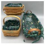 3 Baskets w Emerald Vine Liners & Protectors -
