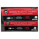 2- 600ct. Boxes of White Plastic Forks