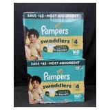 2- 160ct. Boxes of Pampers Swaddlers Ultra Size 4