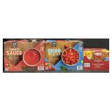 12-15 oz cans tomato sauce, 12-14.5 oz cans diced