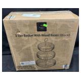 3-Tier Basket With Wood Bases, Black, Not Checked