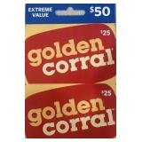 2 - $25 GOLDEN CORRAL GIFT CARDS ($50 TOTAL)