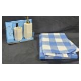 Bathroom set w/ cup and pump bottle and shower