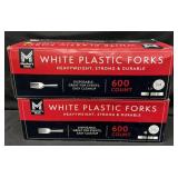 2- 600ct. Boxes of White Plastic Forks
