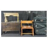 2 vintage step stools, small chest & Rugged Gear