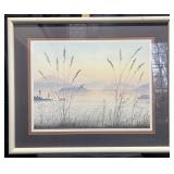Framed print depicting coastal view, 34ï¿½ x 28ï¿½