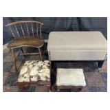 Upholstered storage ottoman, chair and 2